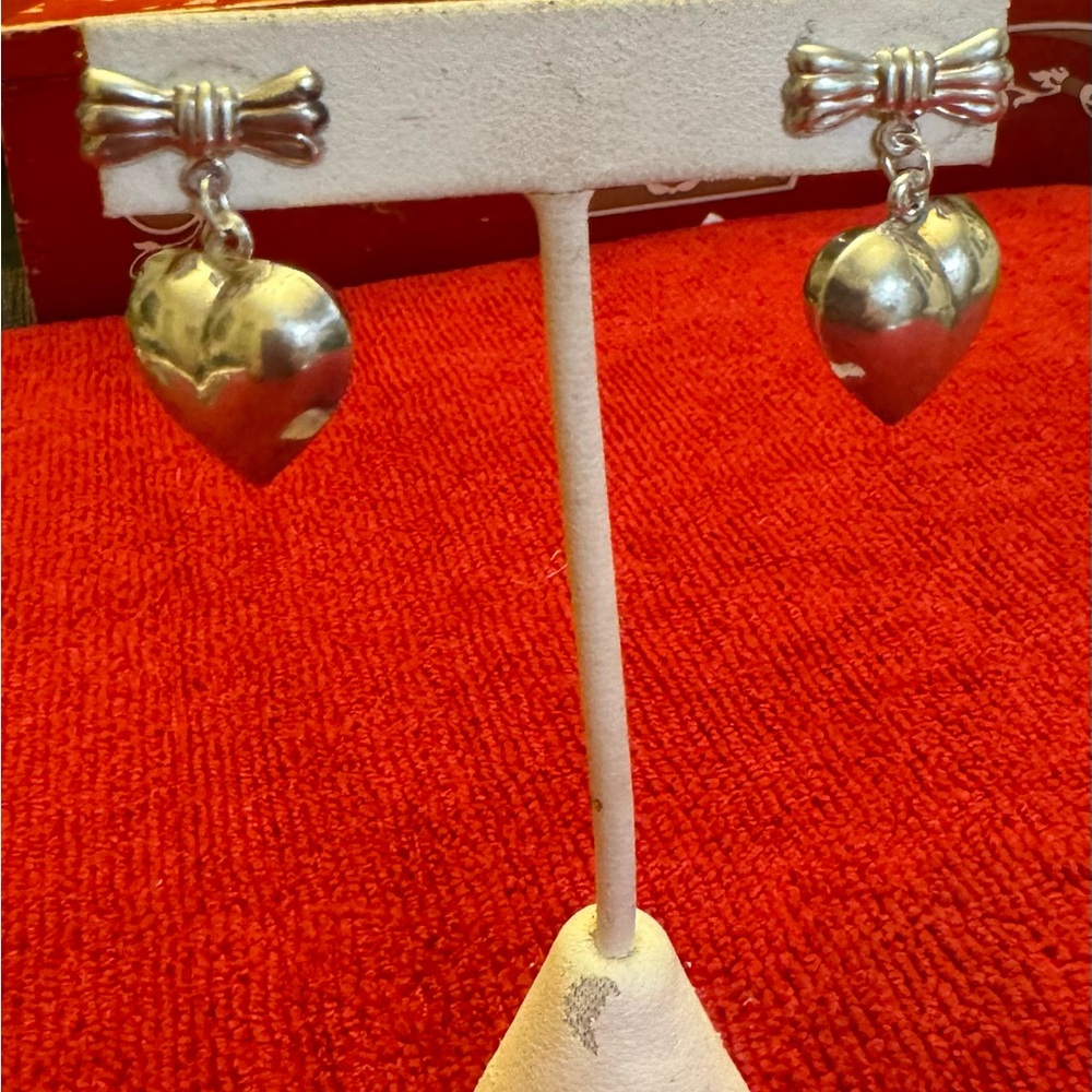 Sterling Silver Heart Bow Earrings